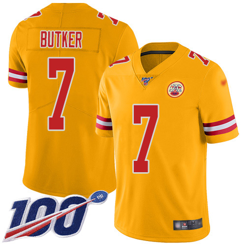 Youth Kansas City Chiefs 7 Butker Harrison Limited Gold Inverted Legend 100th Season Football Nike NFL Jersey